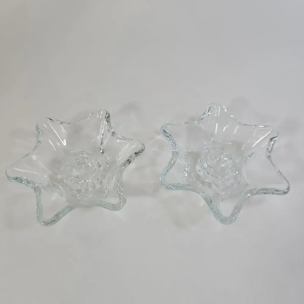 Vtg. Taper Candle Holders, Stars, 6-Point, Glass (Set of‎ 2)